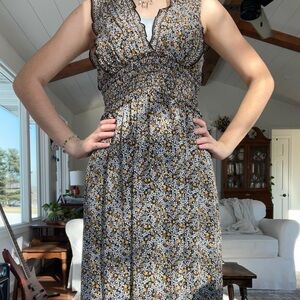 Max Studio Black and Gold Floral Maxi Dress